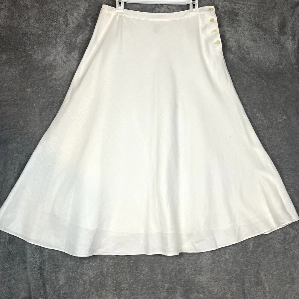 Ralph Lauren A-Line Midi Skirt Womens 10 100% Linen White Minimalist Career